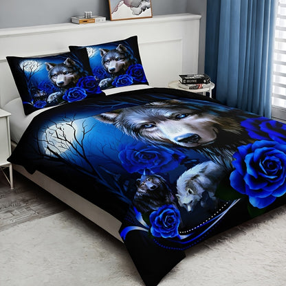 Wolf Rose 3-Piece Duvet Cover Set
