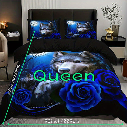 Wolf Rose 3-Piece Duvet Cover Set