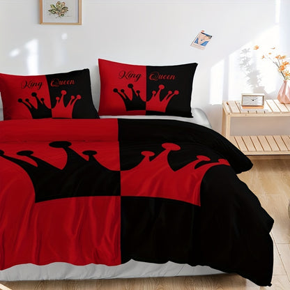 Black and Red Crown 3-Piece Duvet Cover Set