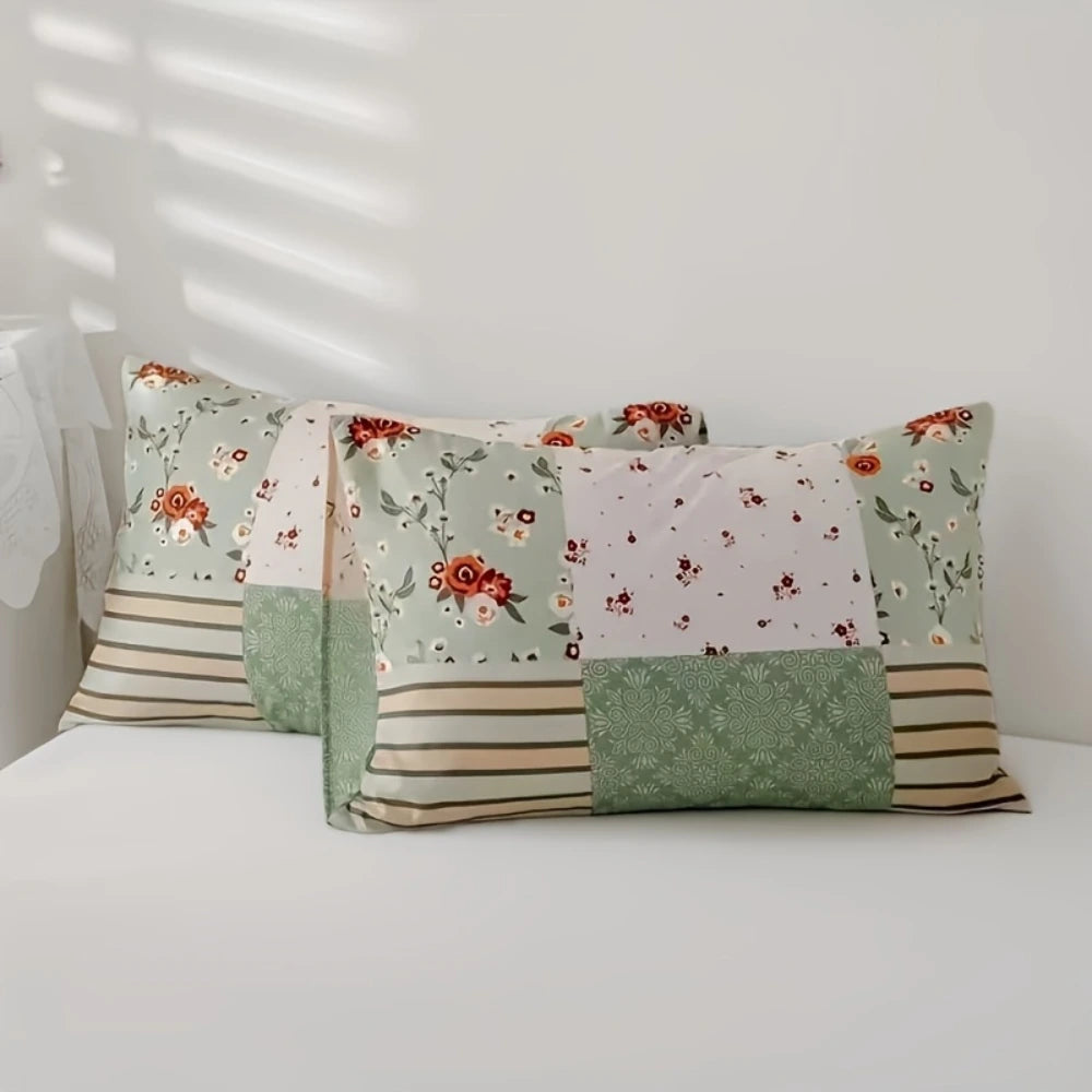 Floral Geometric Cover Set – Soft Patchwork Bedding with Pillowcases