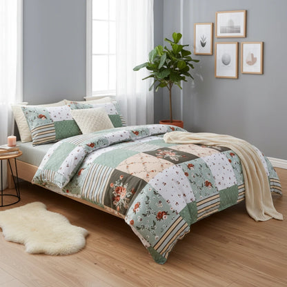 Floral Geometric Cover Set – Soft Patchwork Bedding with Pillowcases